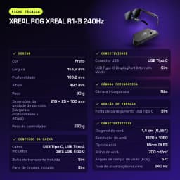 XREAL ROG XREAL R1-B 240Hz Noir Réalité Augmentée Micro OLED 1920x1080 - caractéristiques