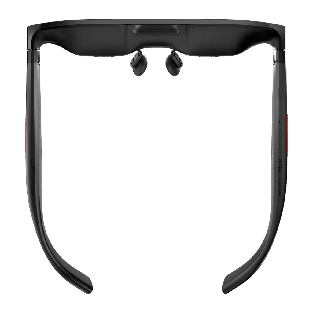 XREAL ROG XREAL R1-B 240Hz Negro Realidad Aumentada Micro OLED 1920x1080, vista inferior: patillas abiertas, auriculares