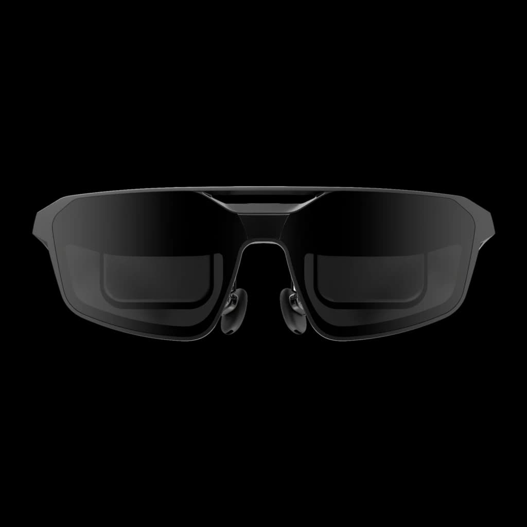 XREAL ROG XREAL R1-B 240Hz Noir Réalité Augmentée Micro OLED 1920x1080, vue de face: verres rectangulaires sombres et pont