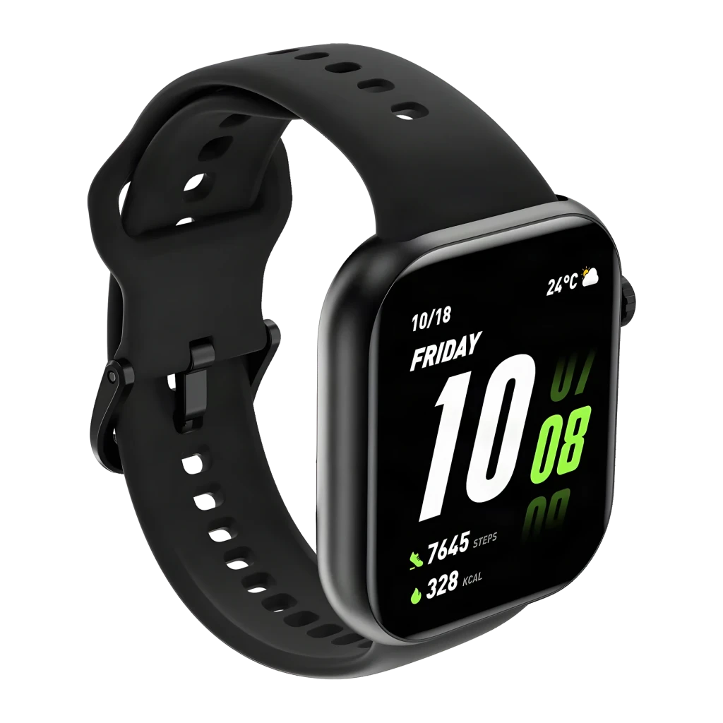 HONOR Choice Watch 2i Negro Llamadas Bluetooth Monitor Frecuencia Cardíaca SpO2, vista en ángulo: pantalla con hora, pasos