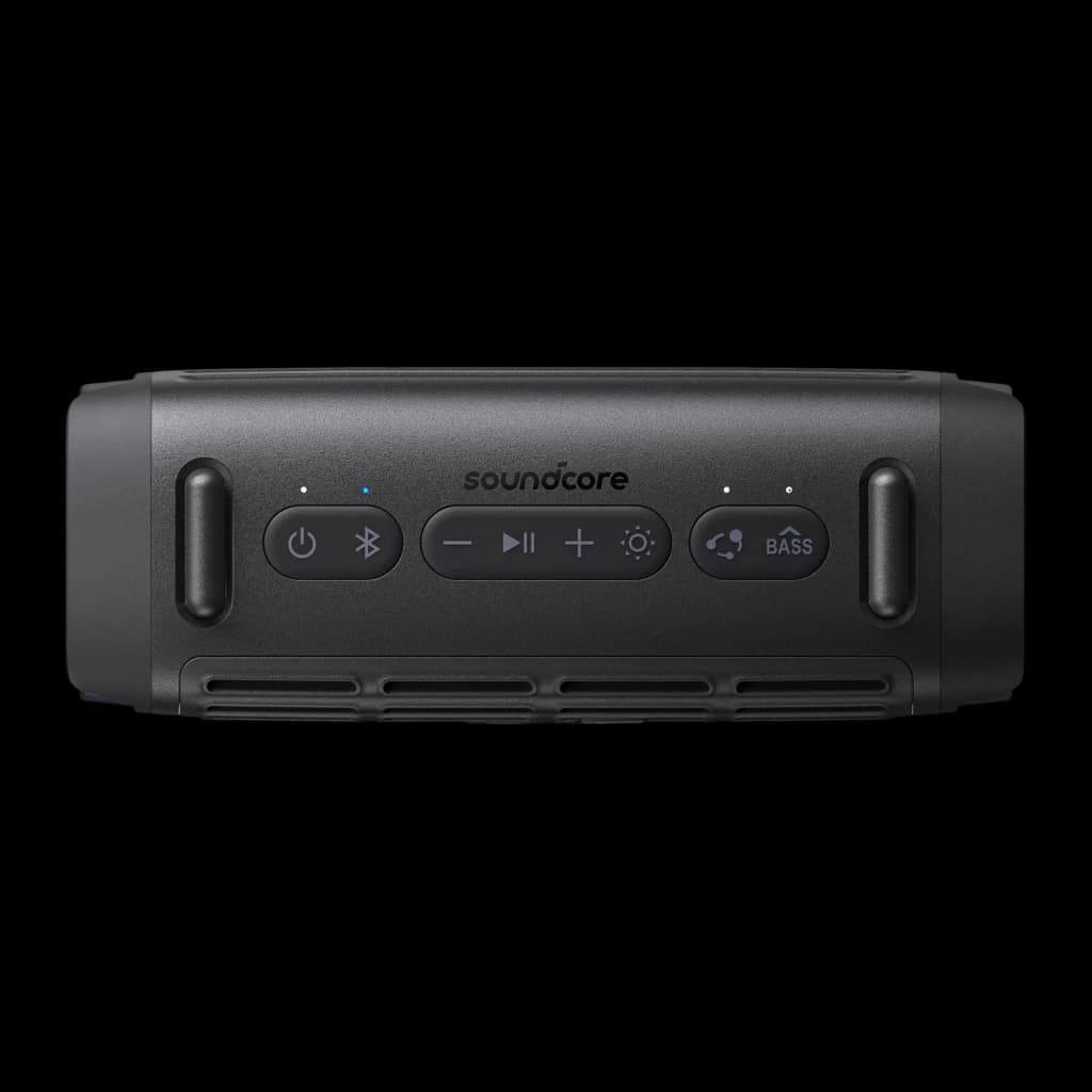 Altavoz Bluetooth Anker Soundcore Boom 3i IP68 50W 16h Negro, vista superior: panel de control con botones de encendido