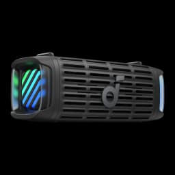 Altavoz Bluetooth Anker Soundcore Boom 3i IP68 50W 16h Negro, vista lateral: rejilla frontal, logo Soundcore y luces LED