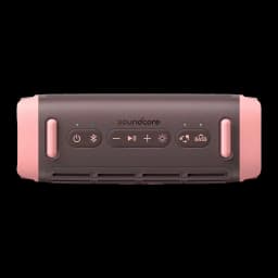 Altavoz Bluetooth Soundcore Boom 3i IP68 50W 16h Marrón, vista superior: botones de control, Bluetooth, BASS y logo soundcore