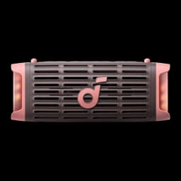 Altavoz Bluetooth Soundcore Boom 3i IP68 50W 16h Marrón, vista frontal: rejilla oscura, logo Soundcore y luces LED laterales
