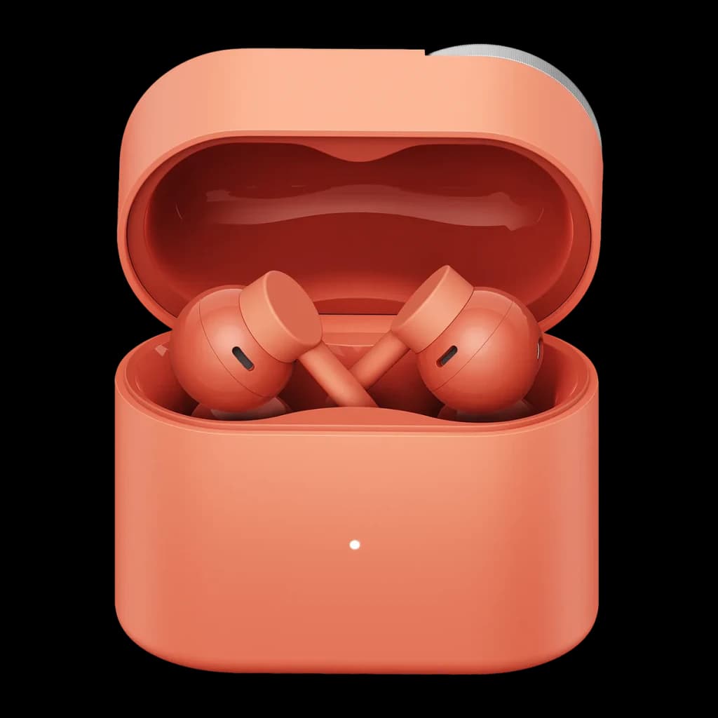 Auriculares CMF by Nothing Clip Pro Open-Ear Bluetooth 5.4 32,5h Coral, vista frontal: estuche abierto con ambos earbuds