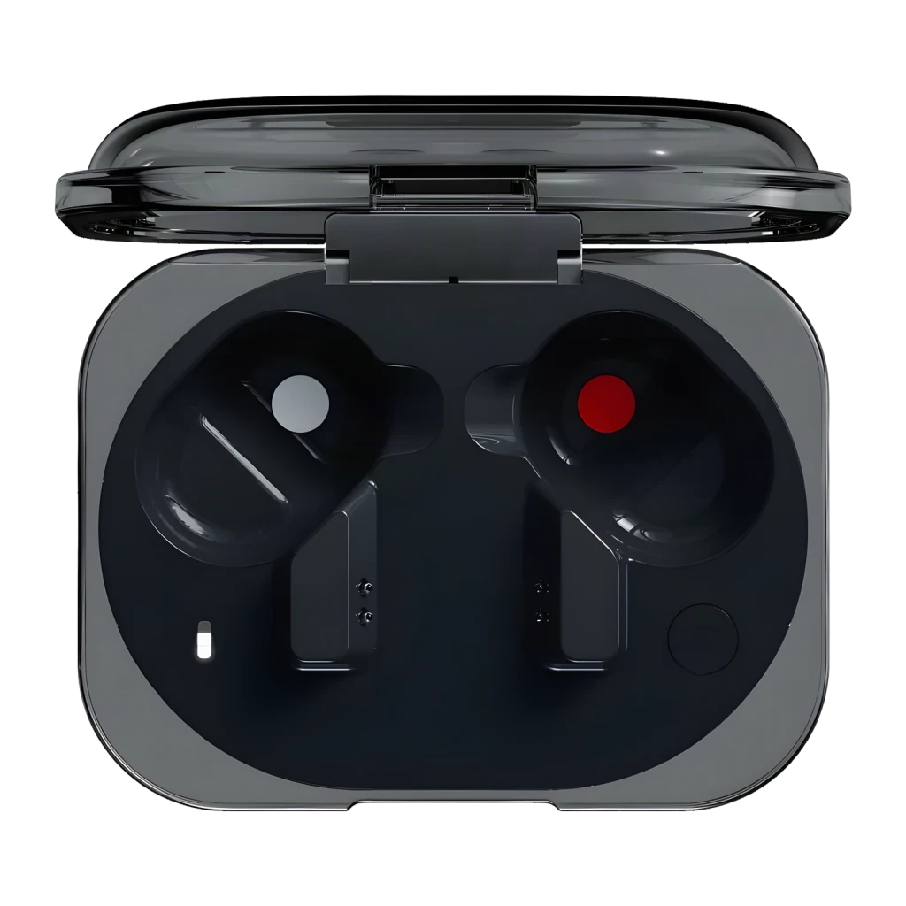Auriculares Nothing Ear (3a) Cancelación de Ruido Adaptativa TWS en estuche transparente gris, diseño minimalista negro con indicadores blanco y rojo