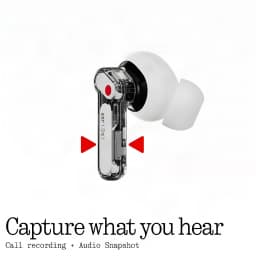 Nothing Ear (3a) Rosa com corpo transparente, botão vermelho, bocal de silicone branco e LEDs; formato intra-auricular elegante e moderno