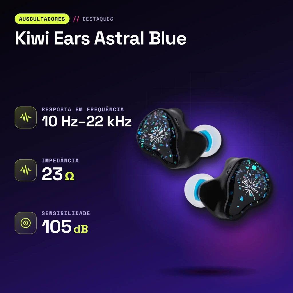 Auriculares IEM Kiwi Ears Astral Blue Cabo 3,5 mm + 4,4 mm Balanceado - características