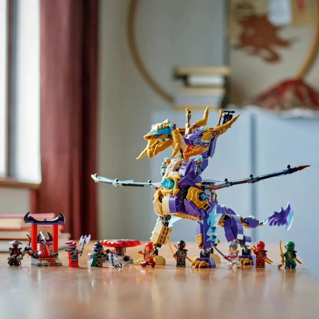 LEGO Ninjago 71836 Dragón de Arco de la Concentración Multicolor, caja en ángulo: frontal con dragón dorado y morado - Ítem1