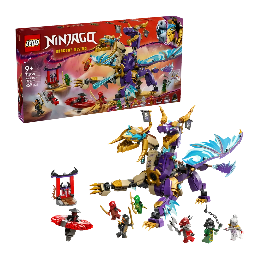 LEGO Ninjago 71836 Dragón de Arco de la Concentración Multicolor, caja en ángulo: frontal con dragón dorado y morado - Ítem3