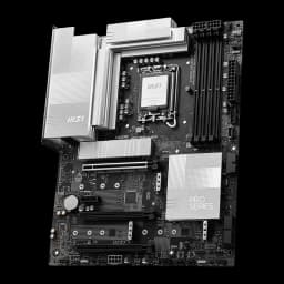 MSI PRO Z890-P WIFI Socket 1851 negro/plata, vista angular frontal: socket LGA1851, disipadores VRM plateados y ranuras M.2