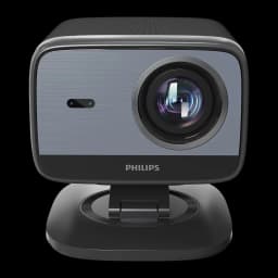 Philips Projecteur NeoPix 450 Smart 1080p Noir, vue de face: grande lentille, panneau gris brossé, logo Philips et socle