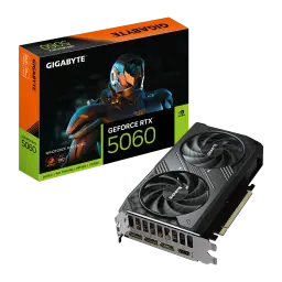 Gigabyte RTX 5060 WINDFORCE MAX OC 8GB negro, kit completo: tarjeta gráfica junto a su caja retail con diseño GeForce RTX