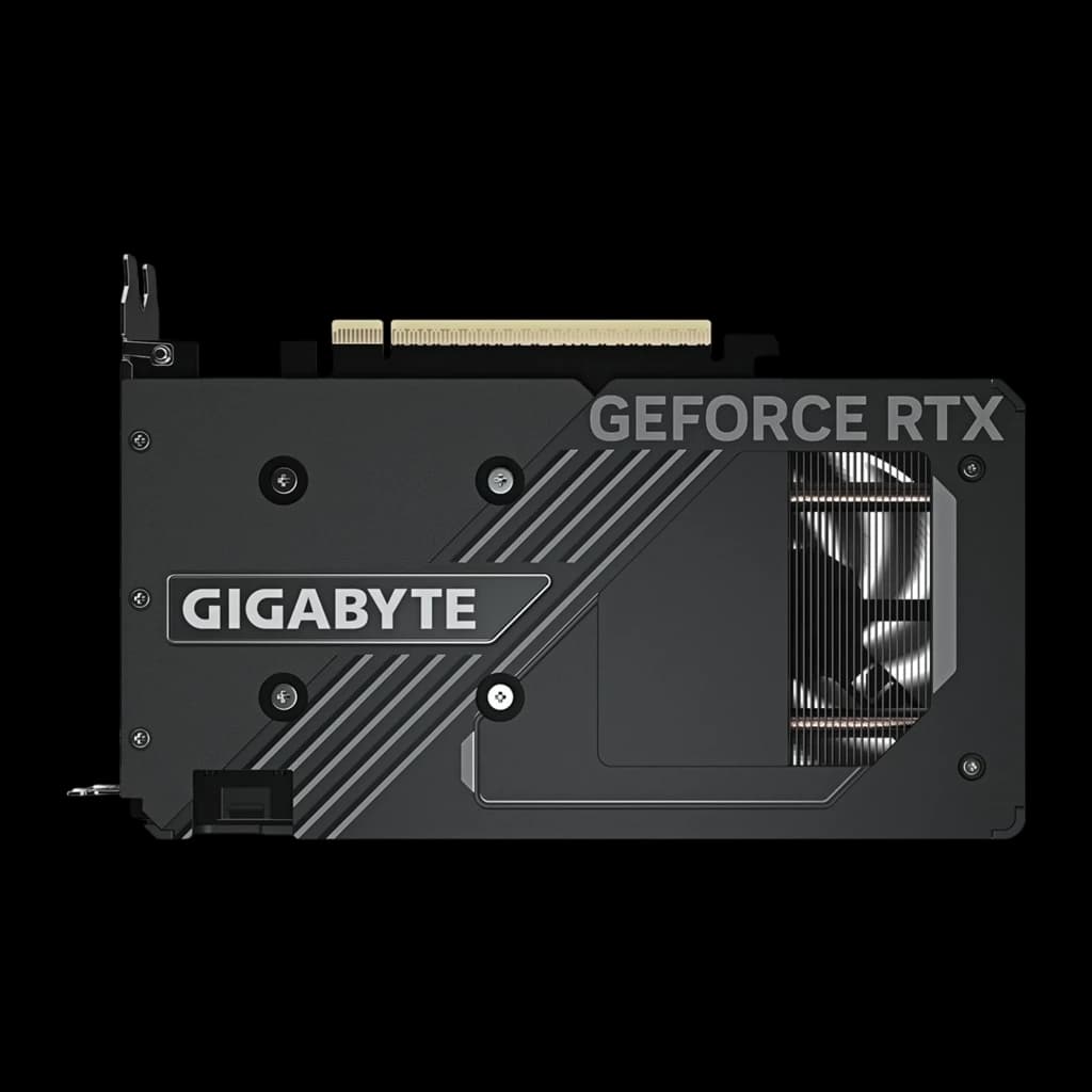 Gigabyte RTX 5060 WINDFORCE MAX OC 8GB negro, vista trasera: backplate con logo GIGABYTE, inscripción GeForce RTX