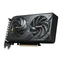 Gigabyte RTX 5060 WINDFORCE MAX OC 8GB negro, vista frontal en ángulo opuesto: dos ventiladores WINDFORCE y perfil