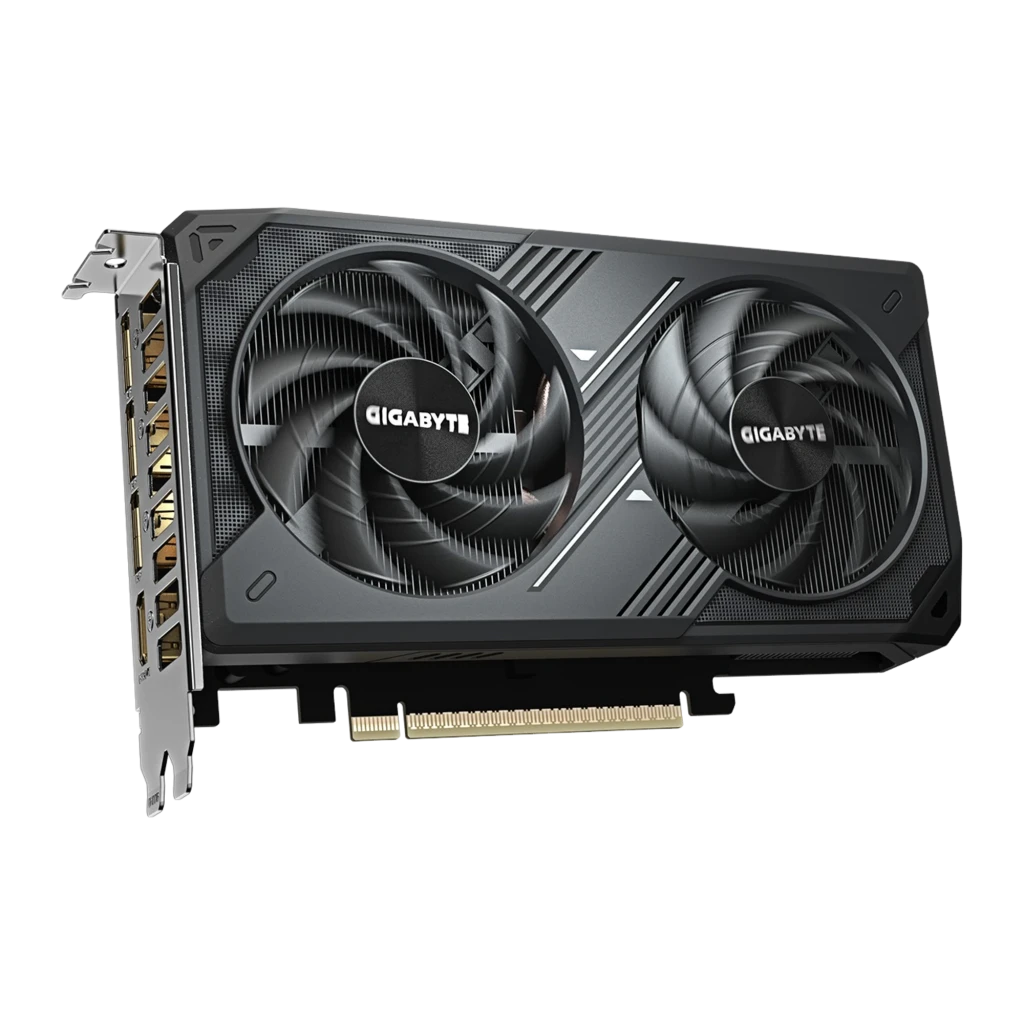 Gigabyte RTX 5060 WINDFORCE MAX OC 8GB preto, kit completo: placa gráfica ao lado da caixa retail com design GeForce RTX 5060 - Item1