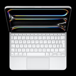 Apple Magic Keyboard iPad Pro 11 Espagnol Blanc, vue du dessus: clavier complet avec trackpad et iPad Pro couplé avec écran