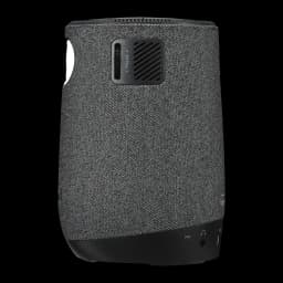 ASUS Projetor ZenBeam Latte L1 1080p Cinza, vista traseira: cobertura de tecido cinza, roda de foco e portas na base