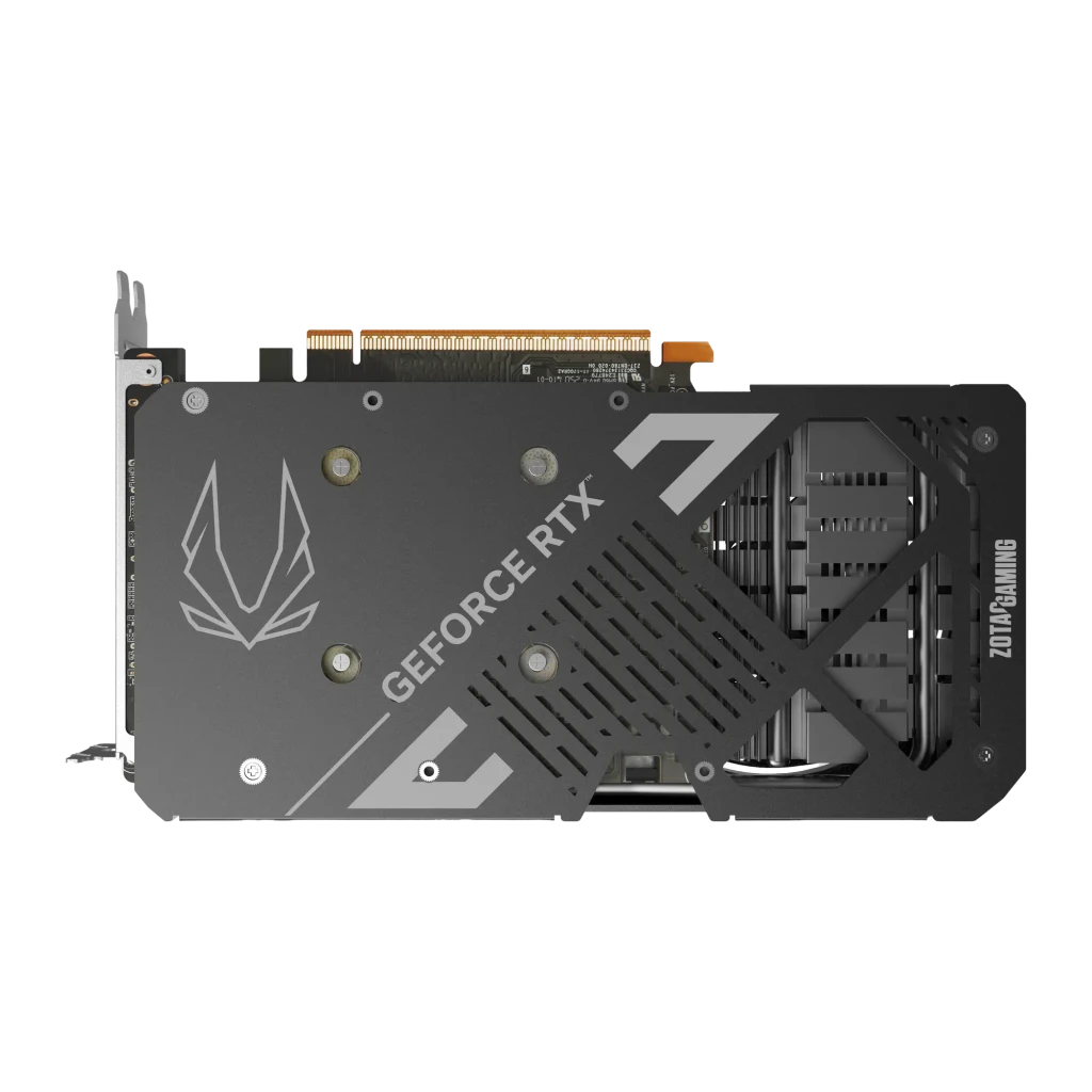 ZOTAC Gaming RTX 5050 Twin Edge OC 8GB gris, kit avec boîte: carte graphique en angle à côté de la boîte verte et grise - Ítem2