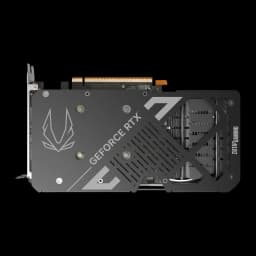 ZOTAC Gaming RTX 5050 Twin Edge OC 8GB gris, vista trasera: backplate con logo GeForce RTX y rejilla de ventilación