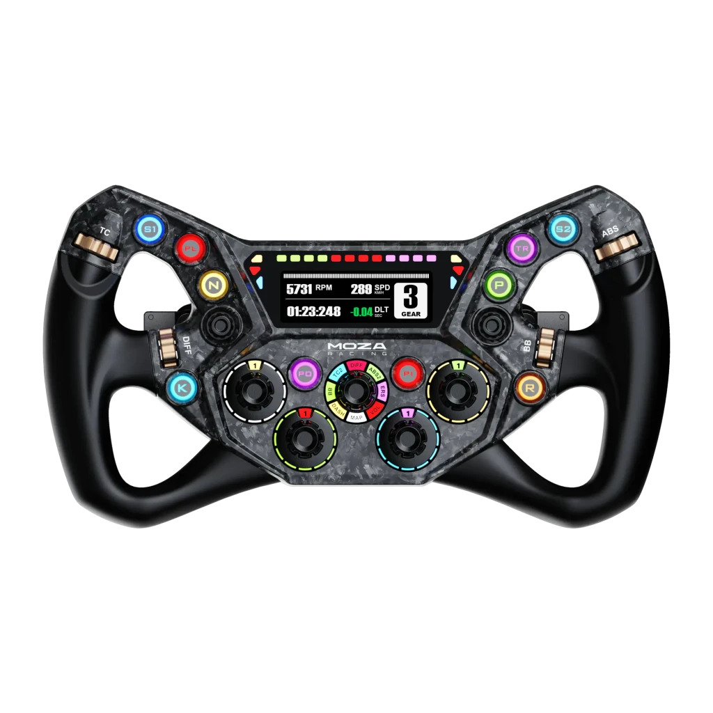 MOZA Racing KS Pro volant PC, vue avant: écran TFT, boutons RGB multicolores et structure en carbone - Ítem2