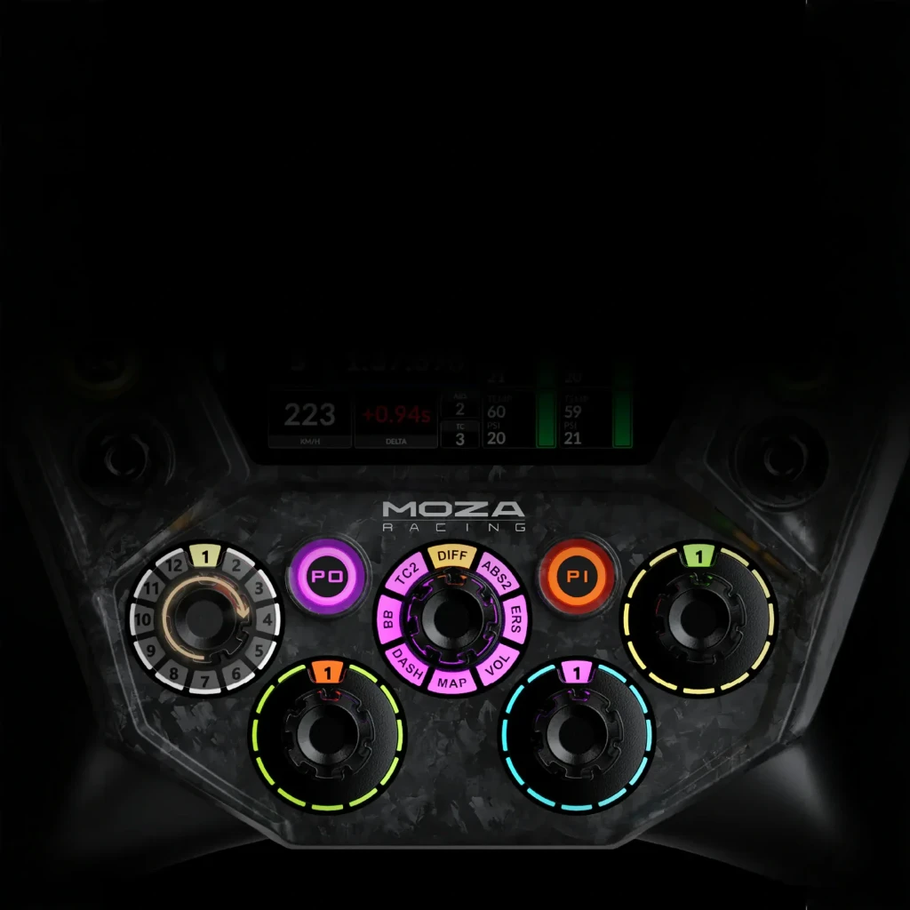 MOZA Racing KS Pro volant PC, vue avant: écran TFT, boutons RGB multicolores et structure en carbone - Ítem5