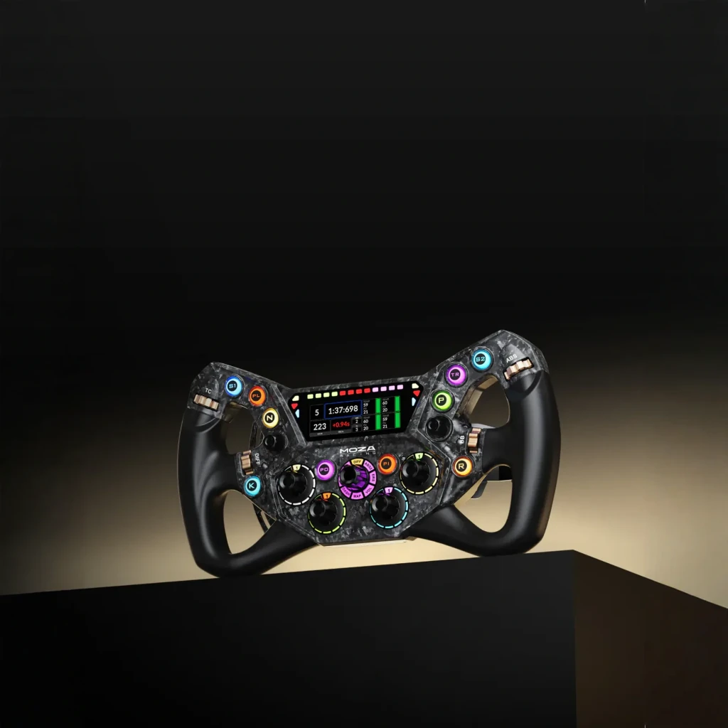 MOZA Racing KS Pro volant PC, vue avant: écran TFT, boutons RGB multicolores et structure en carbone - Ítem4