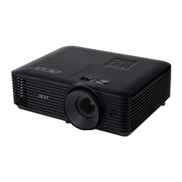 Acer Projecteur X129H Noir, vue avant gauche: objectif, grilles de ventilation latérales et panneau de commande supérieur