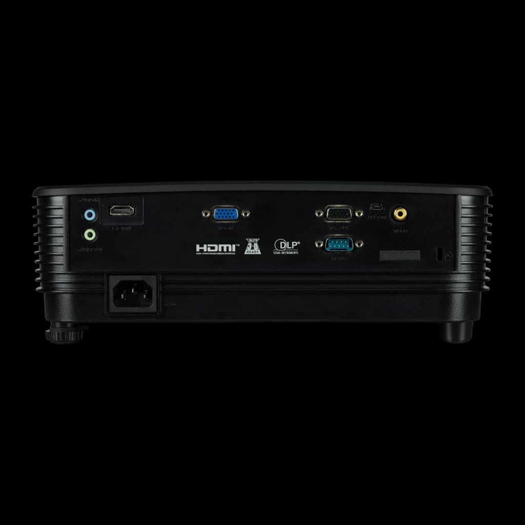 Acer Projecteur X129H Noir, vue arrière: ports HDMI, VGA, RS232, audio et connecteur d'alimentation