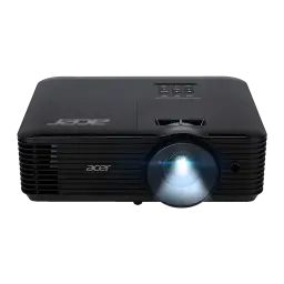 Acer Projecteur X129H Noir, vue avant-supérieure: objectif éclairé, grilles de ventilation et panneau de boutons