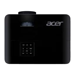 Acer Projecteur X129H noir, vue du dessus: objectif, grille de ventilation, logo Acer et panneau de boutons de commande