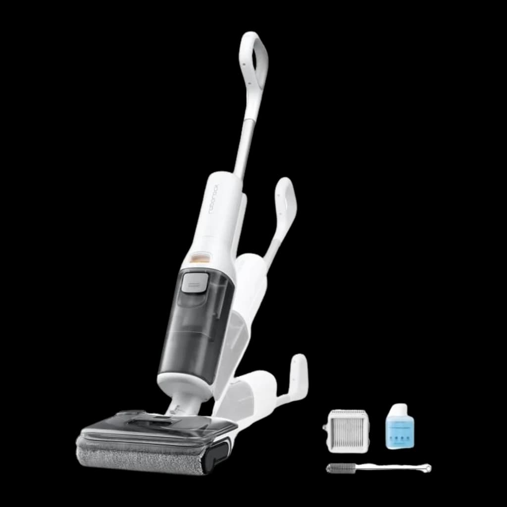 Roborock F25 RT 2,5Ah blanco, kit completo: aspiradora con soporte, filtro HEPA, líquido limpiador y cepillo