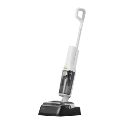Roborock F25 RT 2,5Ah blanco, vista lateral: aspiradora escoba en base de carga con depósito transparente