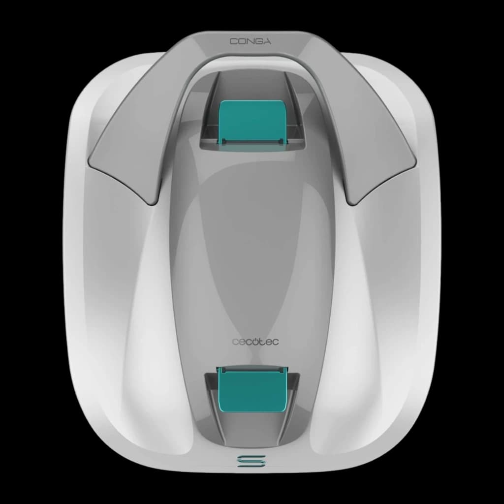 Cecotec Conga Pooldroid 3000 FloorMaster Gris, vue du dessus: trois filtres turquoise et logo Conga visibles depuis le haut