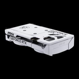 MSI GeForce RTX 5060 VENTUS 2X OC 8GB blanca, vista trasera en ángulo: backplate blanco con texto GeForce RTX y conector