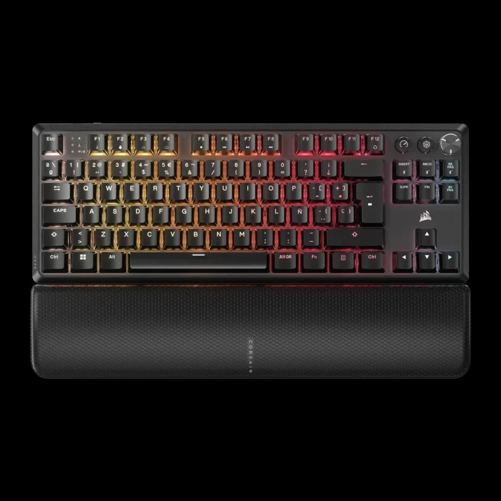 Corsair K70 Core TKL Wireless RGB MLX Red rouge, vue du dessus: éclairage RGB dégradé orange-rouge, disposition espagnole
