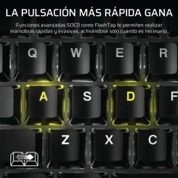 Corsair K70 Core TKL Wireless RGB MLX Red rouge, détail: touches WASD éclairées en jaune avec fonction SOCD FlashTap