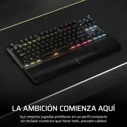 Corsair K70 Core TKL Wireless RGB MLX Red rouge, vue de dessus: clavier avec repose-poignet et éclairage RGB sur surface
