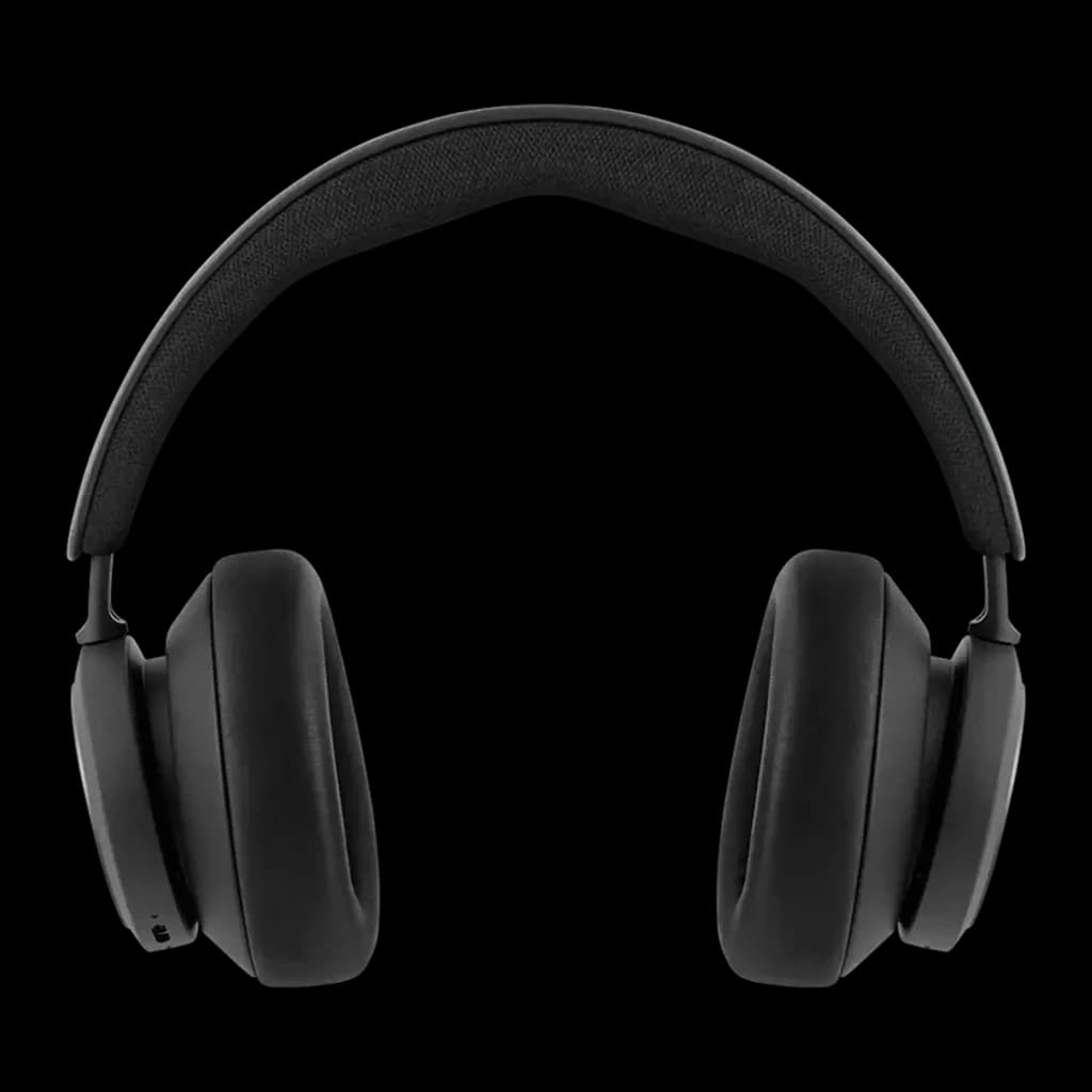 Bang & Olufsen Beocom Portal UC negro, vista frontal: diadema textil y almohadillas over-ear acolchadas en negro antracita