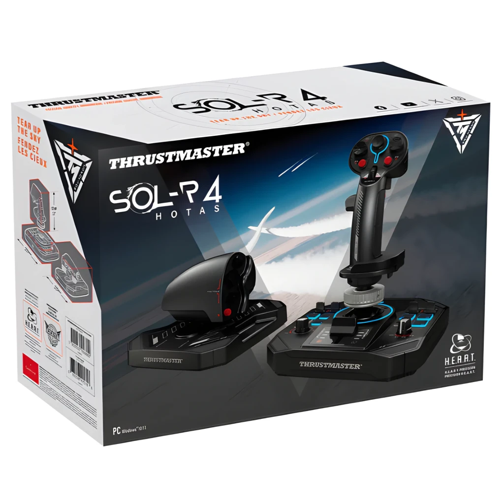 Thrustmaster Joystick HOTAS Sol-R 4 Noir PC, vue ensemble: joystick et manette des gaz noirs avec boutons rouges - Ítem5