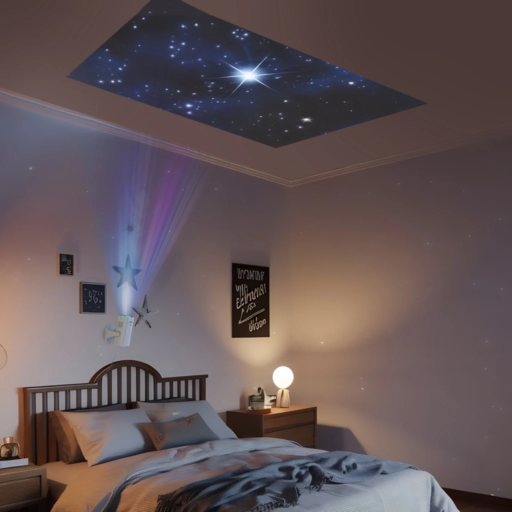 Philips Projecteur NeoPix 250 Smart 1080p Blanc, utilisation chambre: projette ciel étoilé au plafond