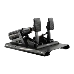 Moza Racing Pedal ativo mBooster Preto, vista lateral: dois pedais texturizados, cilindro dourado e base com logo