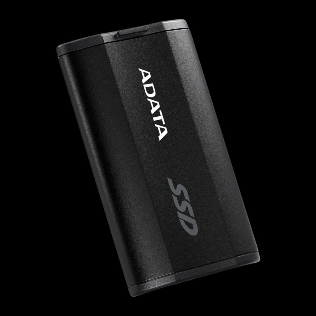 ADATA SSD Externo SD810 4TB preto, vista frontal em ângulo: corpo de alumínio com logo ADATA e texto SSD gravado