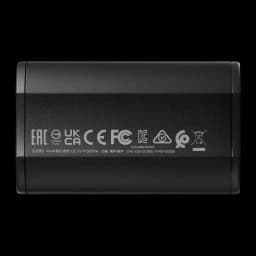 ADATA SSD Externo SD810 4TB preto, vista traseira: etiqueta com certificações CE FC e especificações técnicas gravadas
