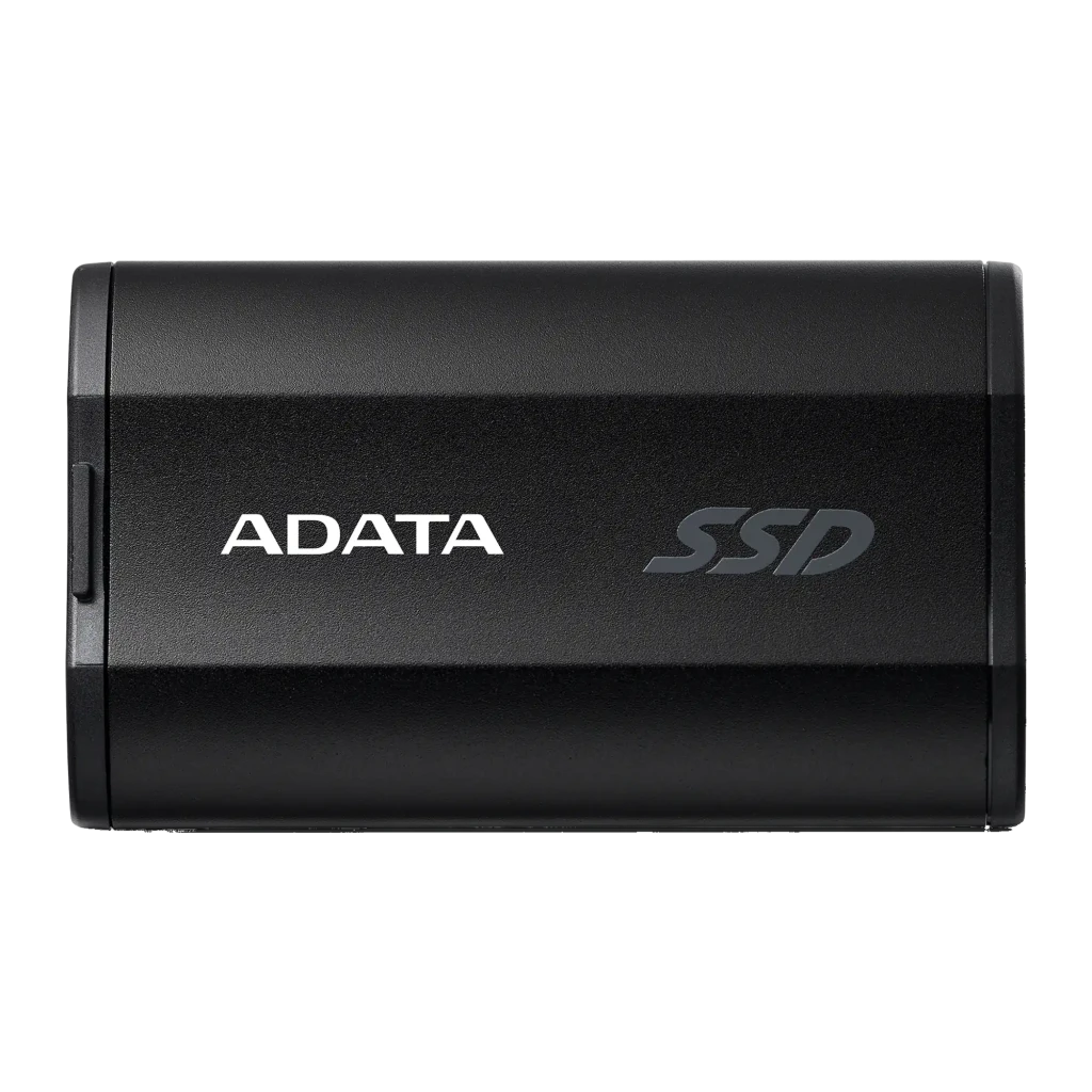 ADATA SSD Externo SD810 4TB Negro, vista frontal: cuerpo compacto con logo ADATA y grabado SSD en relieve