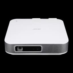 Acer Projecteur PD1520s DLP Full HD 1080p Argent, vue avant-dessus: objectif, grille haut-parleur argentée et logo Acer