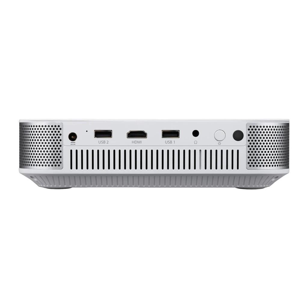 Acer Projecteur PD1520s DLP Full HD 1080p Argent, vue avant-dessus: objectif, grille haut-parleur argentée et logo Acer - Ítem1