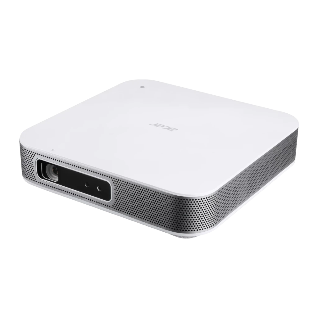 Acer Projecteur PD1520s DLP Full HD 1080p Argent, vue avant-dessus: objectif, grille haut-parleur argentée et logo Acer - Ítem3