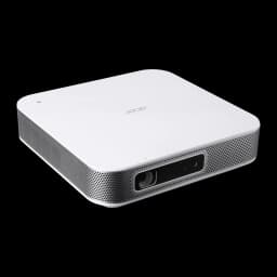 Acer Projecteur PD1520s DLP Full HD 1080p Argent, vue de face en angle: objectif, capteur et grille argentée visibles