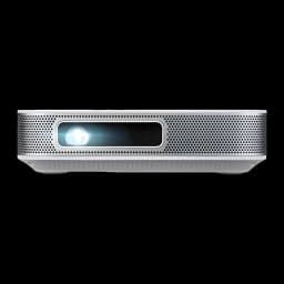 Acer Projecteur PD1520s DLP Full HD 1080p Argent, vue avant: objectif allumé, grille métallique perforée et capteur central